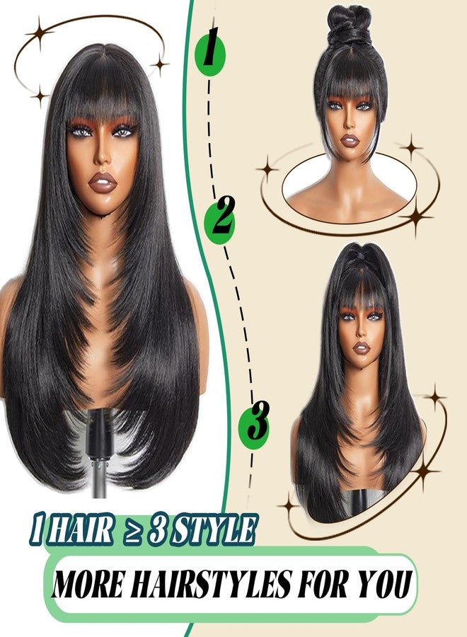 ELEVAVE Hair Toppers for Women with Thinning Hair, 20 Inch Toppers Hairpieces for Women Clip in Bangs 360° 3D Realistic Scalp (Black, Wispy Bangs) - Image 4
